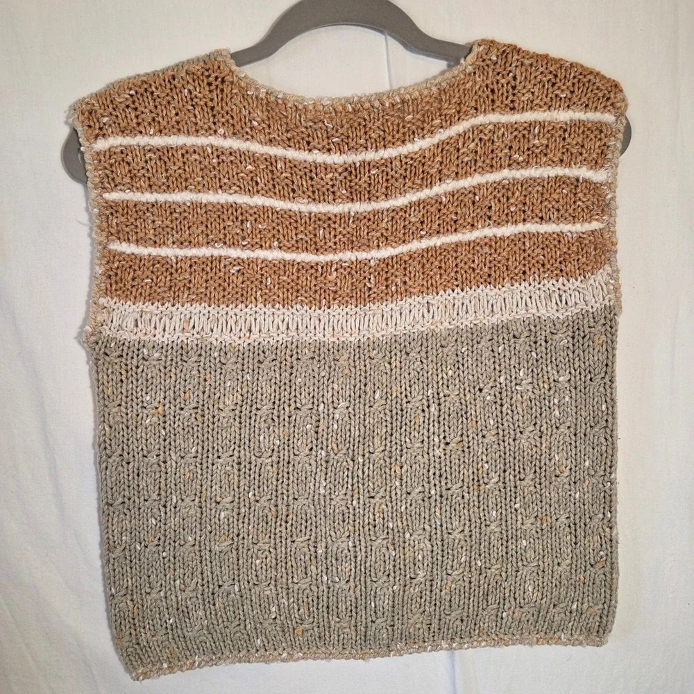 Liz Claiborne Vintage Silk Blend Patchwork Knit Sweater Vest Tan Green Large‎